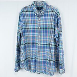 Ralph Lauren Classic Fit Plaid Oxford Shirt Mens Large Blue Pink Green Preppy